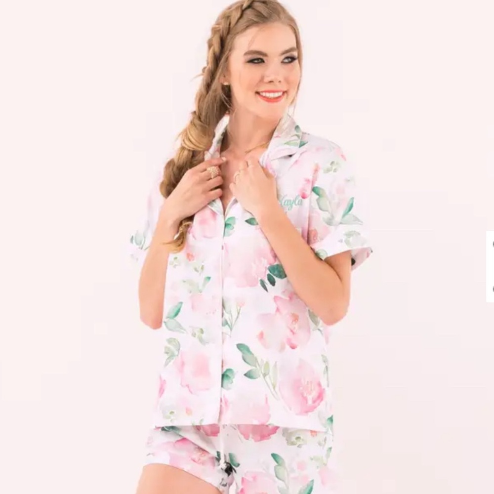 Weddingstar satin pajamas pink flora in xs